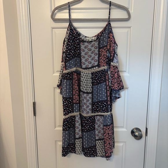 Umgee Patchwork Floral Paisley Bohemian Ruffle Bell Sleeve Dress Cottagecore M - Picture 6 of 13